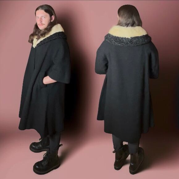 VINTAGE 50s Lilli Ann Persian Lamb Mink Fur Coat Size XL Glam Rare Hollywood - Picture 1 of 6